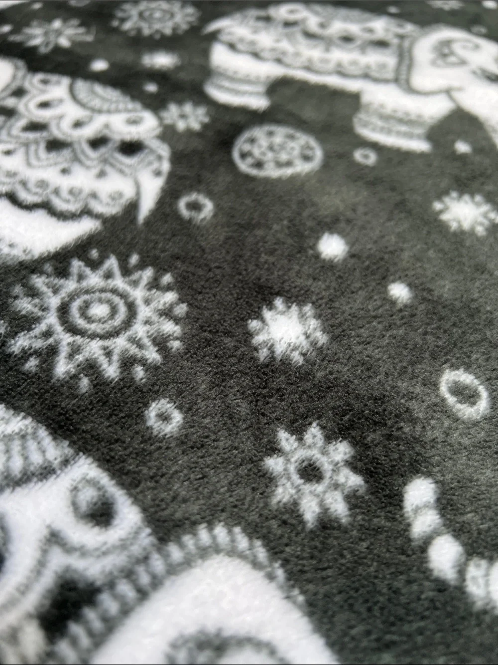 New Home Plush Elephant Print Throw Blanket - Gray and White